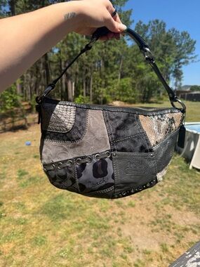 Coach Patchwork Shoulder Bag in Black and Gray